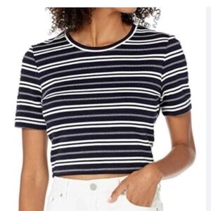 CLUB MONACO Navy & White Striped Tie Back Tee Chemise Blue Mix Size Small